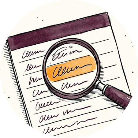 A magnifying glass over a ledger